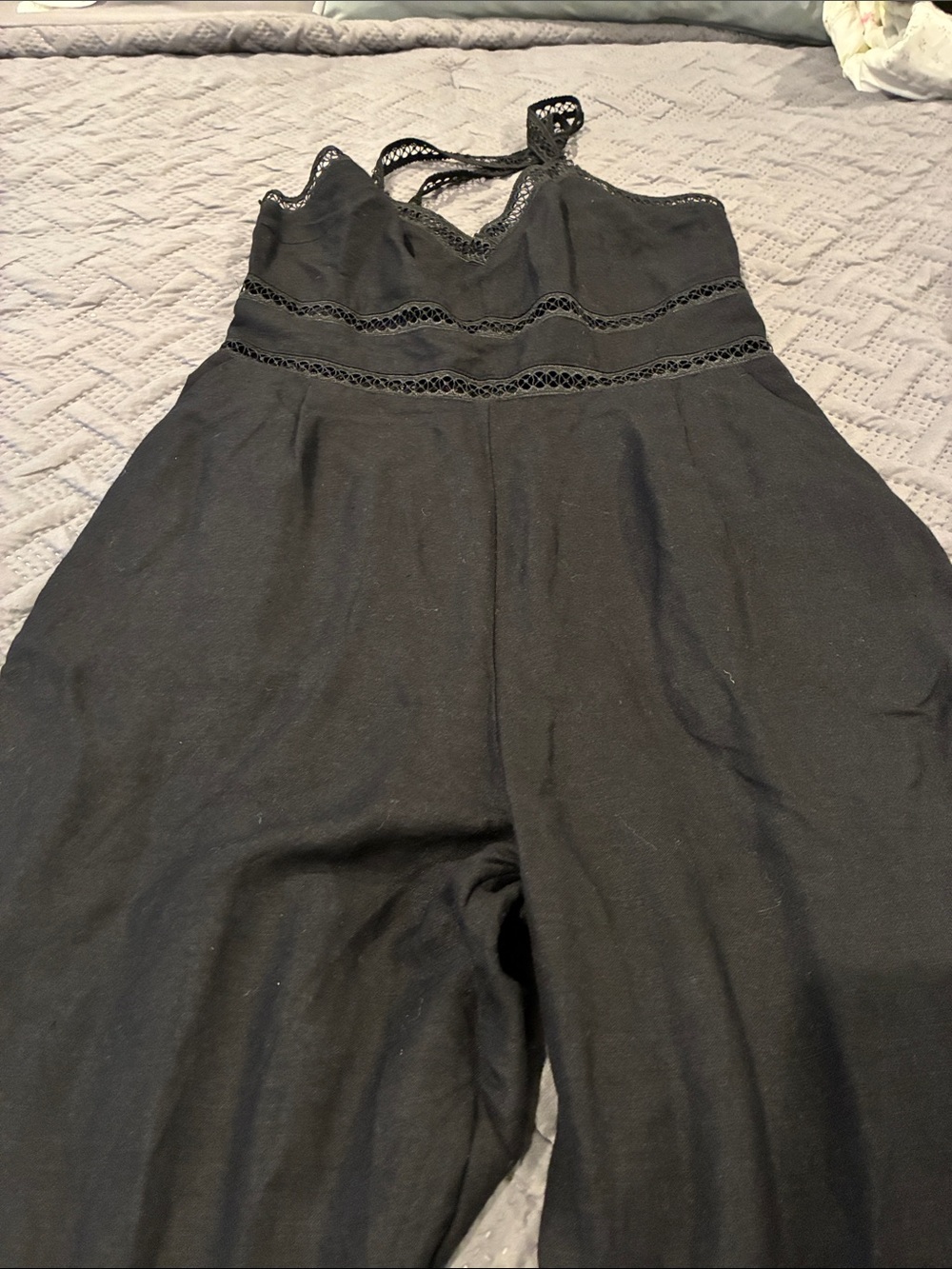 Express Black linen Strappy Lace-Trim Jumpsuit